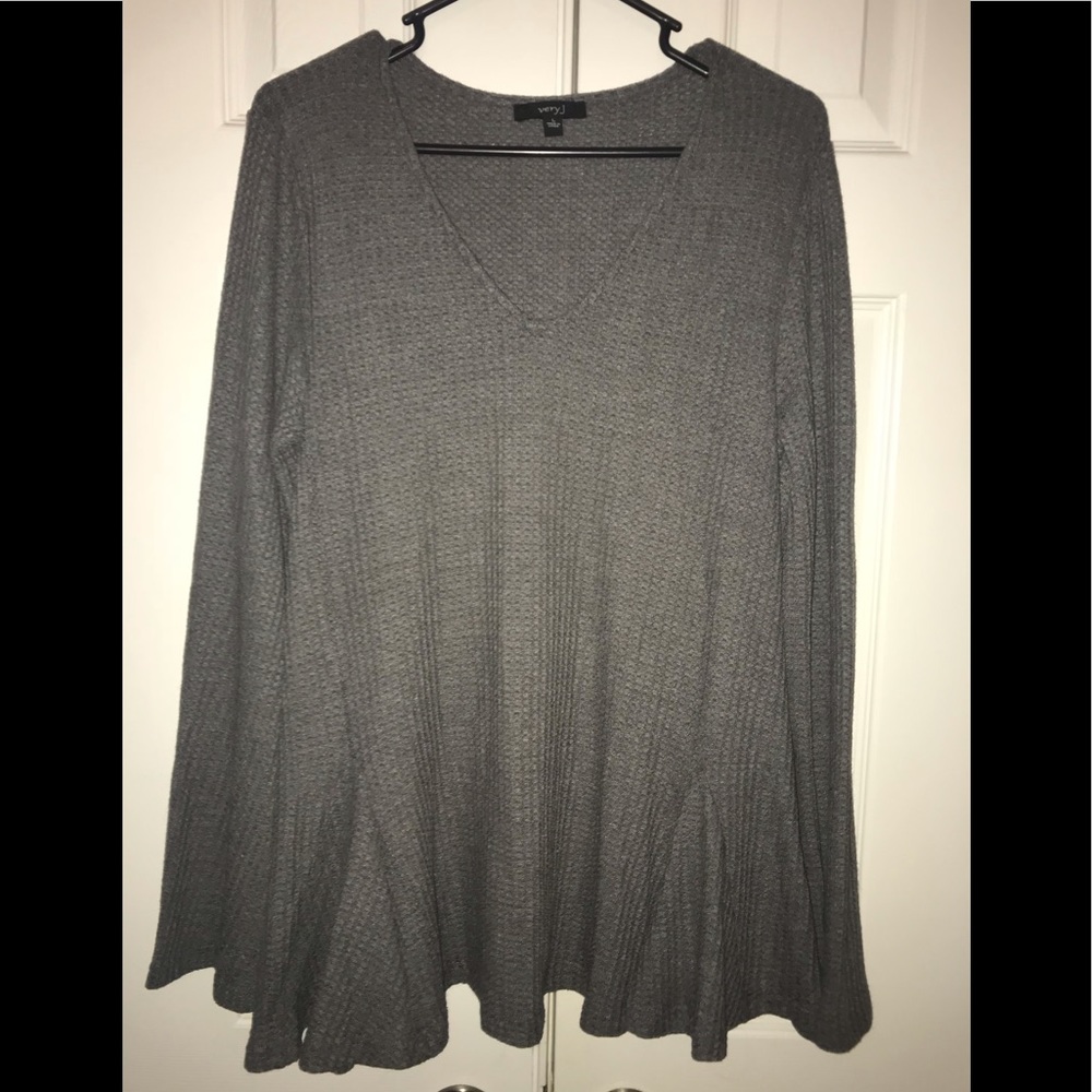 Gray waffle knit top